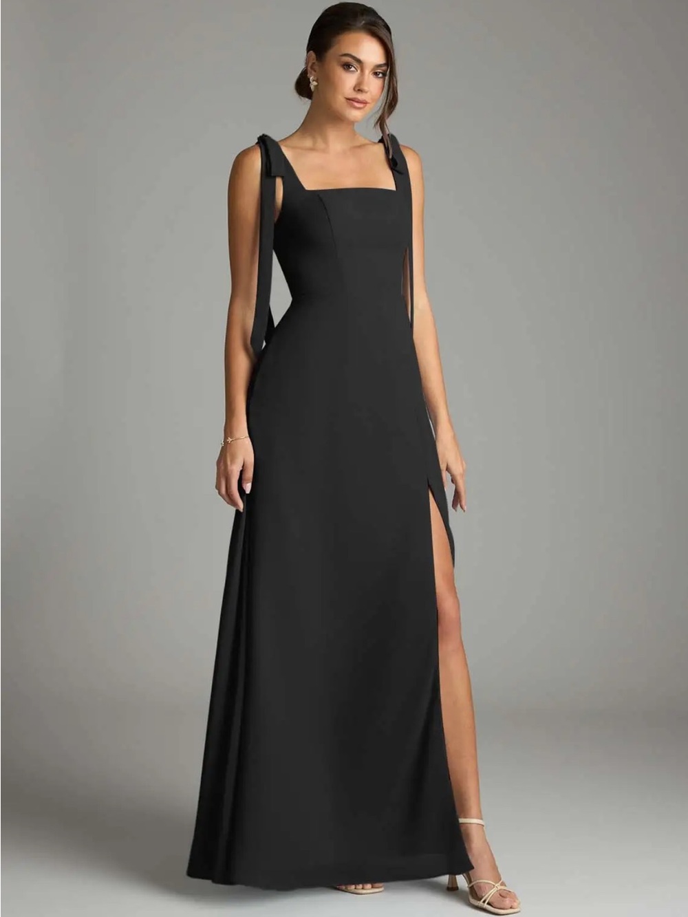 Azazie Elegant Black Tie-Strap Evening Gown Bridesmaid dress